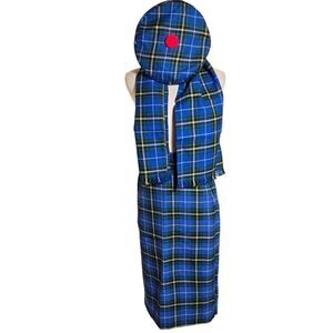 Bonda Textiles Nova Scotia Tartan Blue Plaid Skirt Hat and Scarf Set